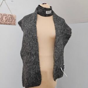 New Two-piece Scarf Headband M Design Icelandic Wool Dark Grey Unisex 8.5 x 66